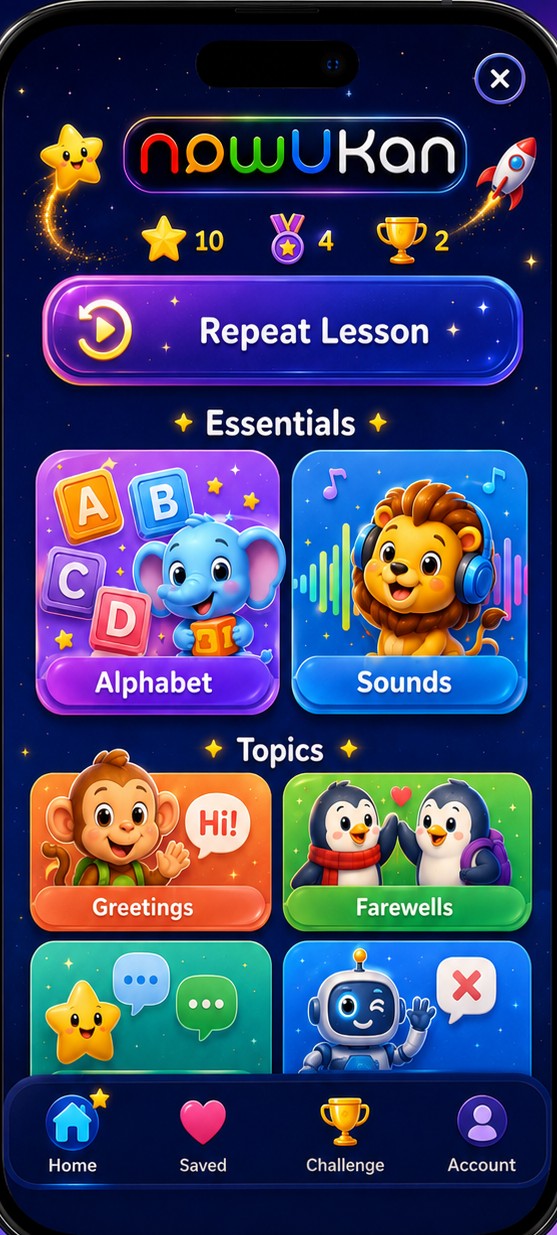 nowUKan app preview — home screen, junior style